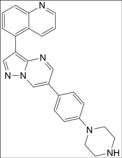 5- (6- ({4- (piperazin -1-}) fenil) pirazolo [1, 5-} a] pyrimidin -3-} yl) quinoline; Cas no .: 1432597-26-6